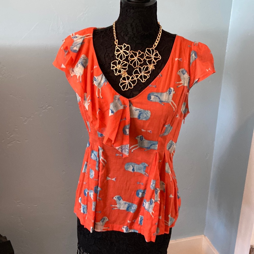 Anthropologie Meadow Rue orange dog print shirt- size 10